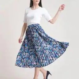 Women Floral Print Pleated A-Line Skirt-picture-21