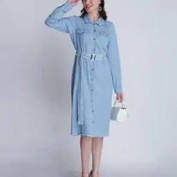 Women Shirt Dress with Waist Belt-image-33