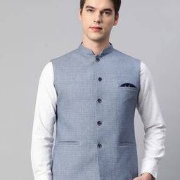 Knitted Slim Fit Nehru Jacket-49
