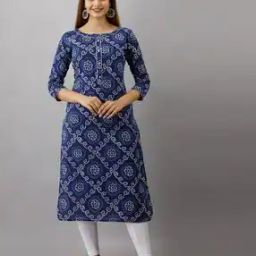 Indian Print Calf Length Straight Kurta-image-9