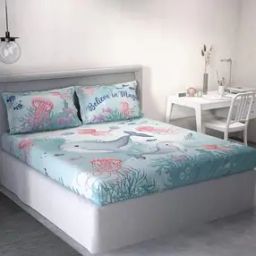 144 TC Printed Cotton Queen-Size Bedsheet with Pillow Covers-37