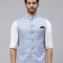 Checked Slim Fit Nehru Jacket-31