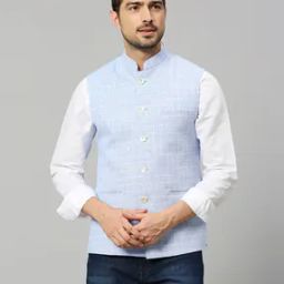 Checked Slim Fit Nehru Jacket-15
