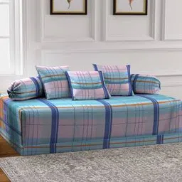 Pack of 6 Checked TC Cotton Blend Diwan Set-image-47