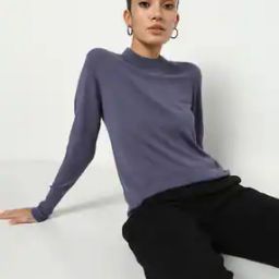 High-Neck Pullover with Ribbed Hem-image-58