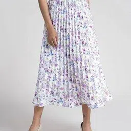 zwerlon x ag Women Floral Print Pleated Flared Skirt-picture-22
