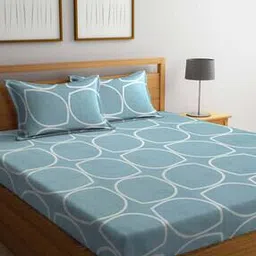 klotthe 300 TC Geometric Print King Size Bedsheet with Pillow Covers-picture-3