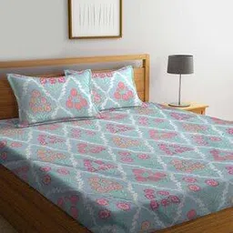 300 TC Floral Print Fitted King Size Bedsheet with Pillow Covers-22