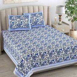 180 TC Floral Print King-Size Bedsheet with Pillow Covers-image-90