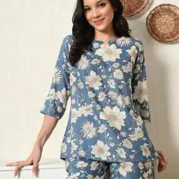 Women Floral Print Top & Pyjamas Set-image-18
