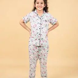 Girls Floral Print Shirt & Pyjamas Set-52