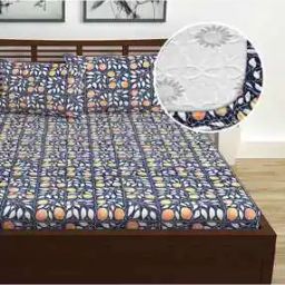 144 TC Leaf Print Double Bedsheet with Pillow Covers-image-8