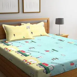 klotthe Cartoon Characters 210 TC Cotton Blend 1 King Bedsheet with 2 Pillow Covers-picture-1
