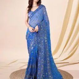 Women Embroidered Georgette Saree-image-46