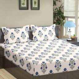 150 TC Floral Print Queen Size Bedsheet with Pillow Covers-image-69