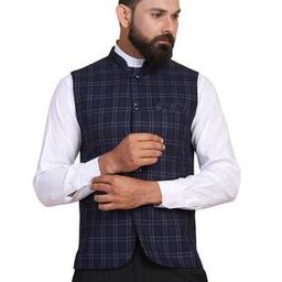 Checked Nehru Jacket with Welt Pockets-46