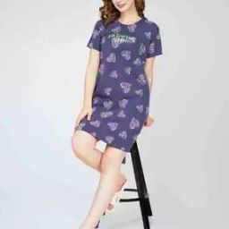 Women Heart Print Round-Neck Nightshirt-26