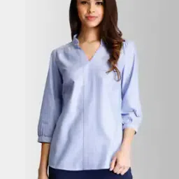 Cuffed Sleeves Top with V Neck-picture-14