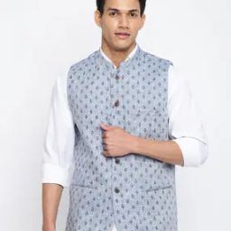 Graphic Print Sleeveless Nehru Jacket-42