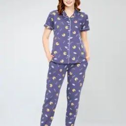 Women Graphic Print Shirt & Pyjamas Set-image-40