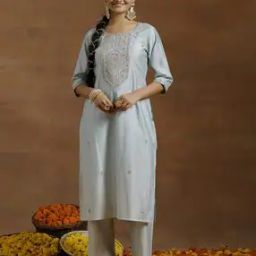 Women Embroidered Straight Kurta & Pants Set-image-33