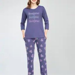 Women Typographic Print T-Shirt & Pyjamas Set-picture-13