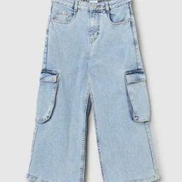 Girls Washed Wide Leg Jeans with Cargo Pockets-image-10
