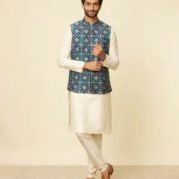 Men Floral Print Regular Fit Nehru Jacket-11