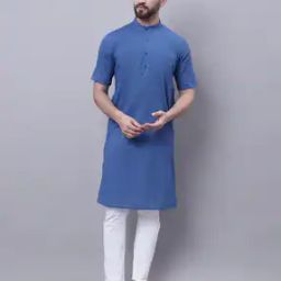 Mandarin-Collar Long Kurta with Insert Pocket-image-90
