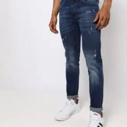 Mid-Wash Distressed Slim Fit Jeans-image-50