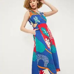 Women Tropical Print A-Line Dress-image-40