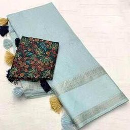 Women Checked Saree with Tassels-image-93