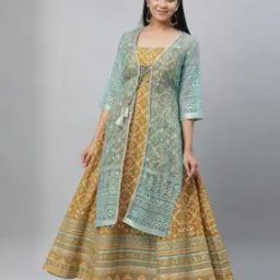 Women Printed Flared Dress with Shrug-picture-27
