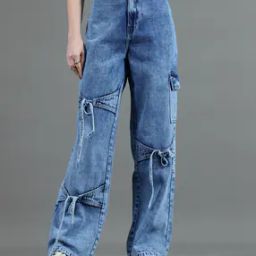 Shein Bow Detail High Rise Straight Cargo Jeans-image-39
