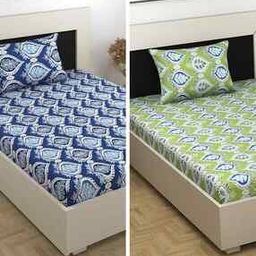 Set of 2 144 TC Paisley Print Combo Single Bedsheets with 2 Pillow Covers-2