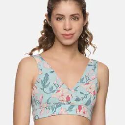 Padded Wirefree Printed Plunge Bra-image-4