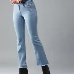 Women Bootcut Jeans with Frayed Hems-image-31