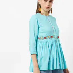ajio Embroidered Flared Tunic with Printed Collar-picture-13