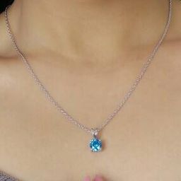 925 Sterling Silver Swiss Blue Topaz Solitaire Pendant Necklace-image-4