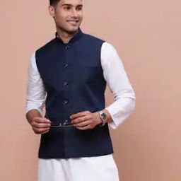 Men Slim Fit Nehru Jacket with Welt Pockets-34