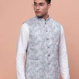 Men Printed Slim Fit Nehru Jacket-image-67