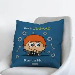 Kuch Jugaad Karta Hu Quote Printed Cushion Cover with Filler 12" x 12"-40