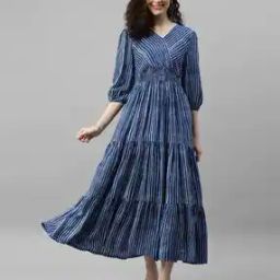 Women Stripes Fit and Flare Dress-image-73
