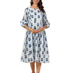 Printed Round-Neck Maternity Dress-image-88