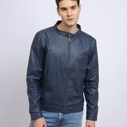 Men Regular Fit Biker Jacket with Insert Pockets-image-32