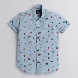 Printed Shirt with Band Collar-image-4