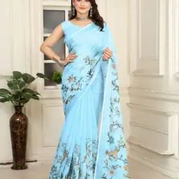 Woven Saree With Floral Print-image-63