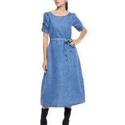 ruhaan's Lightly-Washed A-Line Dress with Tie-Up Belt-picture-13