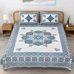 144 TC Floral Print King-Size Bedsheet with Pillow Covers-image-3