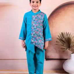 Boys Floral Print Kurta Pyjamas Set-image-18
